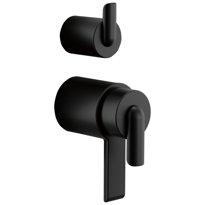BRIZO Roccesco TempAssure Thermostatic Valve With Integrated Diverter Bent Lever Handle Kit — Matte Black