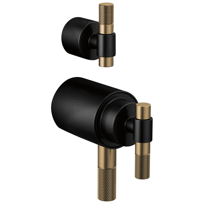 BRIZO Litze Tempassure Thermostatic Valve With Diverter Trim Handle Kit - T-Lever — Matte Black/Luxe Gold