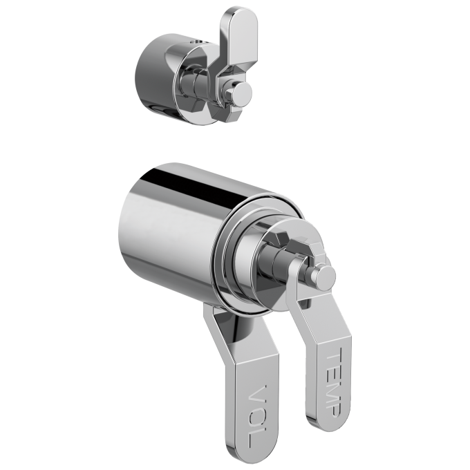 BRIZO Litze TempAssure Thermostatic Valve With Integrated Diverter Industrial Lever Handle Kit — Chrome
