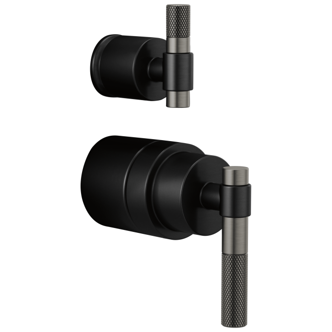 BRIZO Litze Pressure Balance Valve Trim Handle Kit - T-Lever — MATTE BLACK/LUXE STEEL