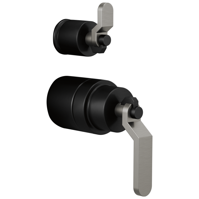 BRIZO Litze Pressure Balance Valve Trim Handle Kit - Industrial Lever — MATTE BLACK/LUXE STEEL