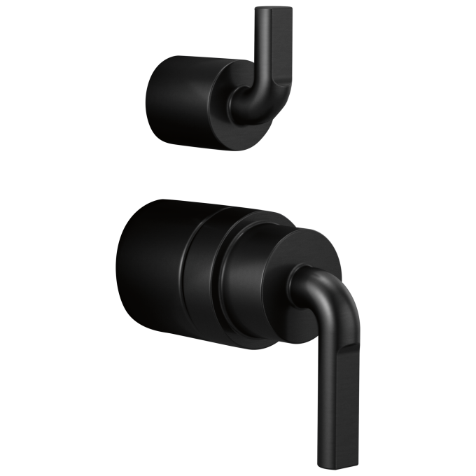 BRIZO Litze Pressure Balance Valve With Diverter Trim Handle Kit - Notch Lever — Matte Black