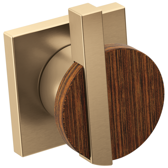 BRIZO Frank Lloyd Wright Two-Handle Wall Mount Tub Filler Lunar Handle Kit — Luxe Gold / Wood