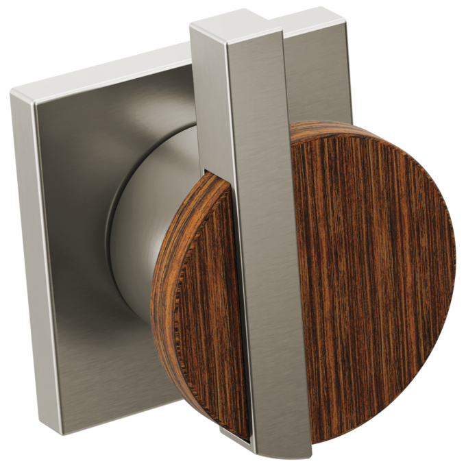 BRIZO Frank Lloyd Wright Two-Handle Wall Mount Tub Filler Lunar Handle Kit — Luxe Nickel / Teak Wood