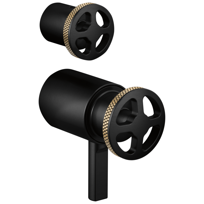 BRIZO Litze Tempassure Thermostatic Valve With Diverter Trim Handle Kit - Wheel — Matte Black/Luxe Gold