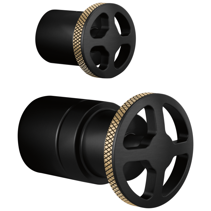 BRIZO Litze Pressure Balance Valve With Diverter Trim Handle Kit - Wheel — Matte Black/Luxe Gold