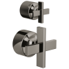 BRIZO Levoir Pressure Balance Valve with Integrated Diverter Trim Cross Handle Kit — Brilliance Black Onyx