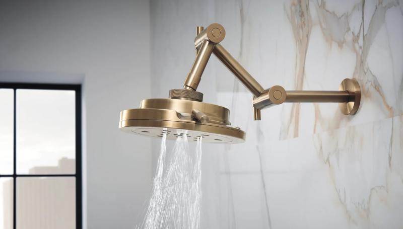 BRIZO Essential Shower Linear Round Jointed Wall Mount Shower Arm And Flange — Luxe Gold