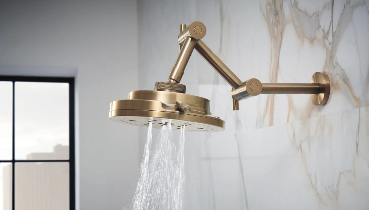 BRIZO Litze 8” H2Okinetic Round Multi-Function Wall Mount Showerhead — Luxe Gold