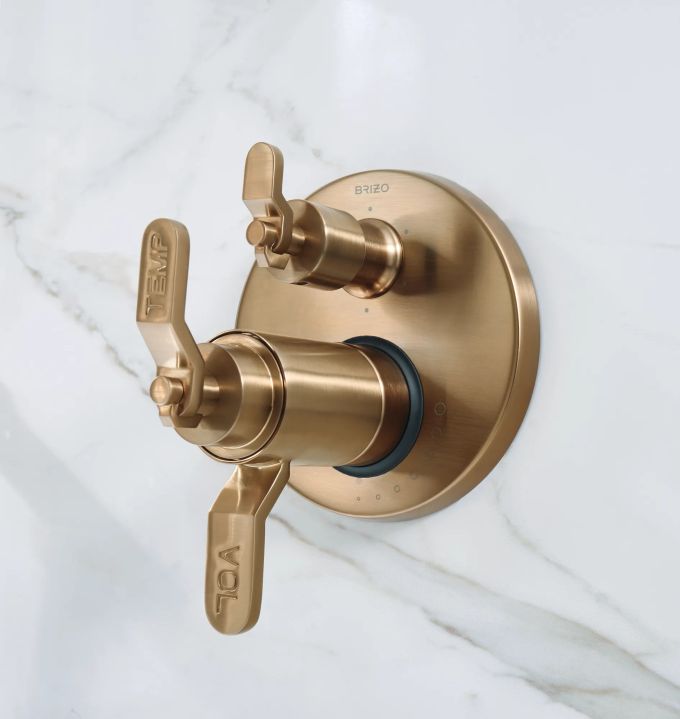 BRIZO Litze TempAssure Thermostatic Valve with 6-Function Diverter Trim - Less Handles — Luxe Gold