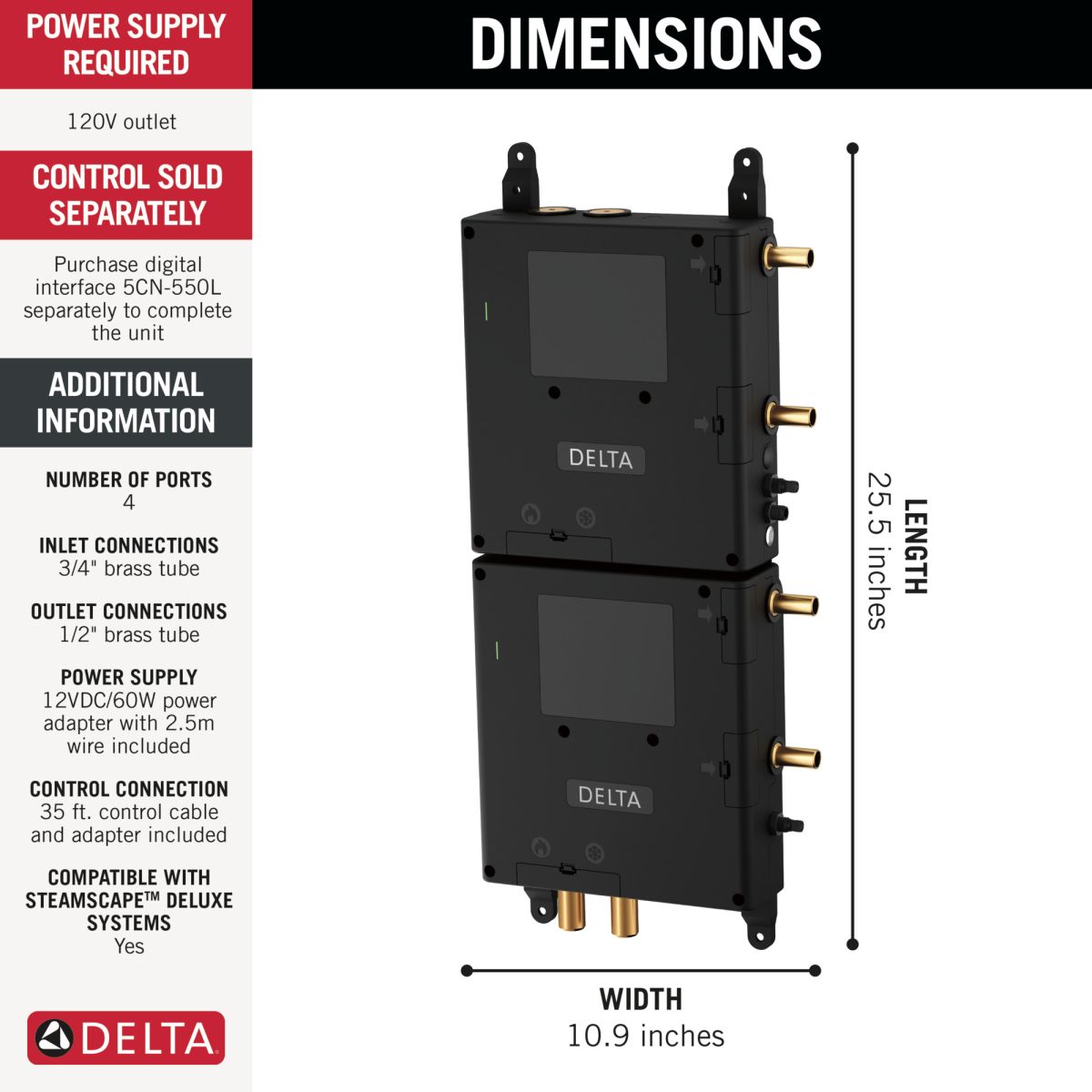 DELTA Universal Showering Components ShowerSense Digital 4-Port Thermostatic Shower Rough — Not Applicable