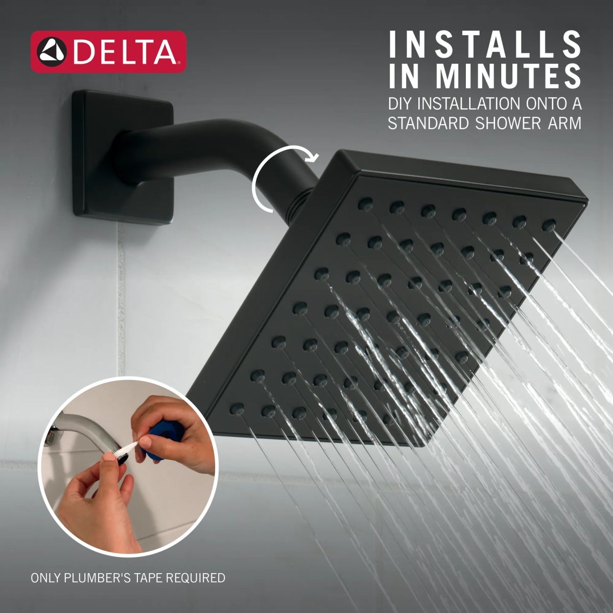 DELTA Modern Square Showerhead — Matte Black