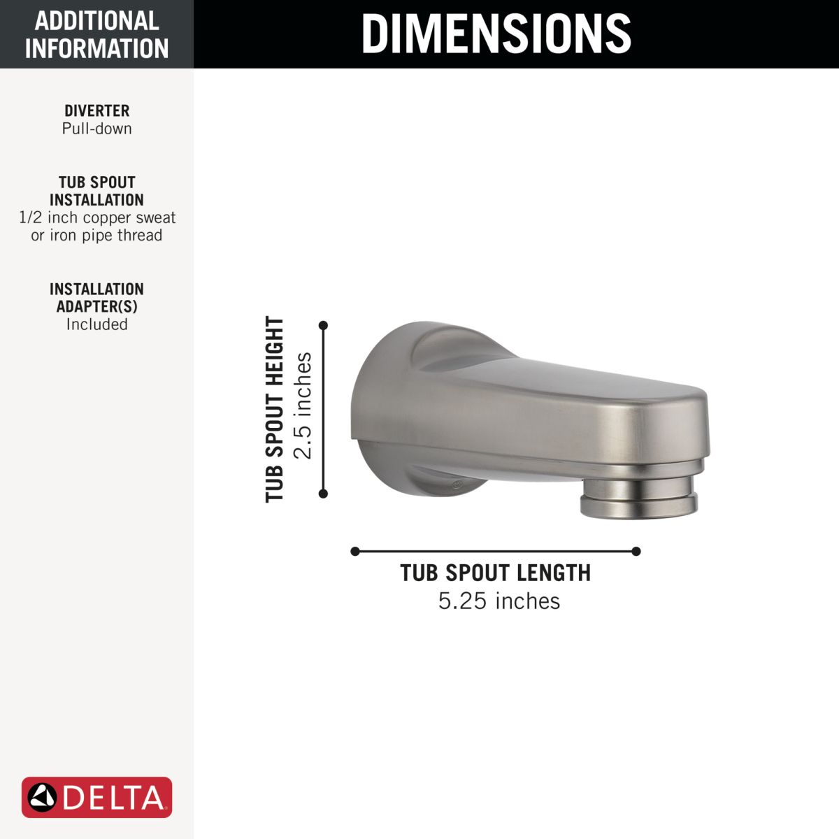 DELTA Other Tub Spout - Pull-Down Diverter — Stainless