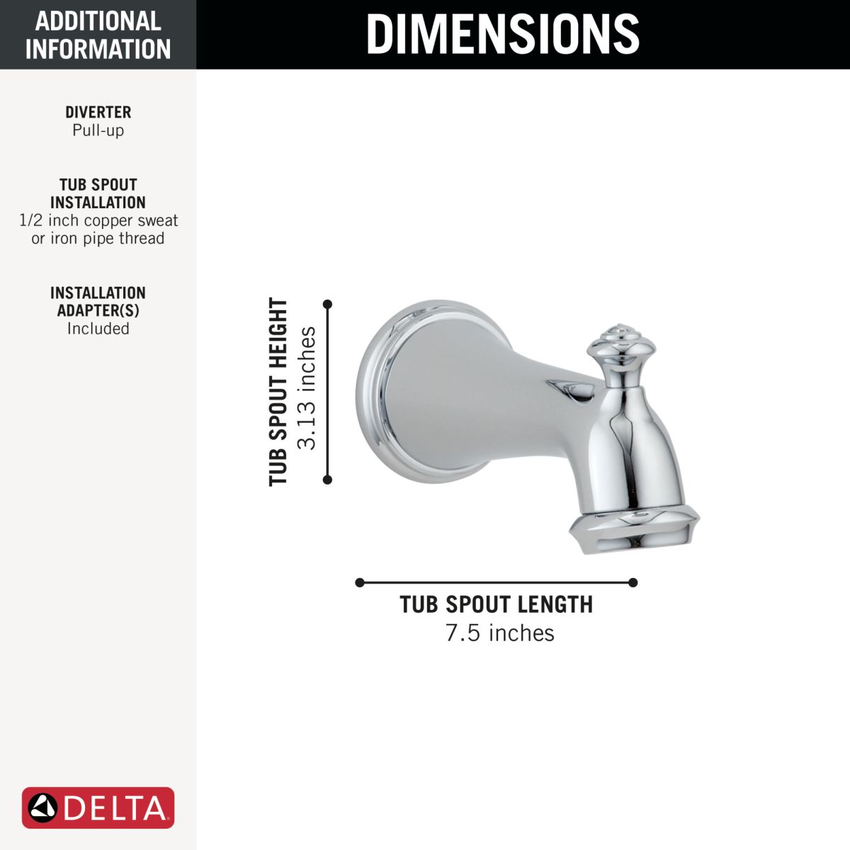 DELTA Victorian Tub Spout - Pull-Up Diverter — Chrome
