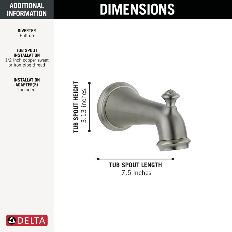 DELTA Victorian Tub Spout - Pull-Up Diverter — Stainless