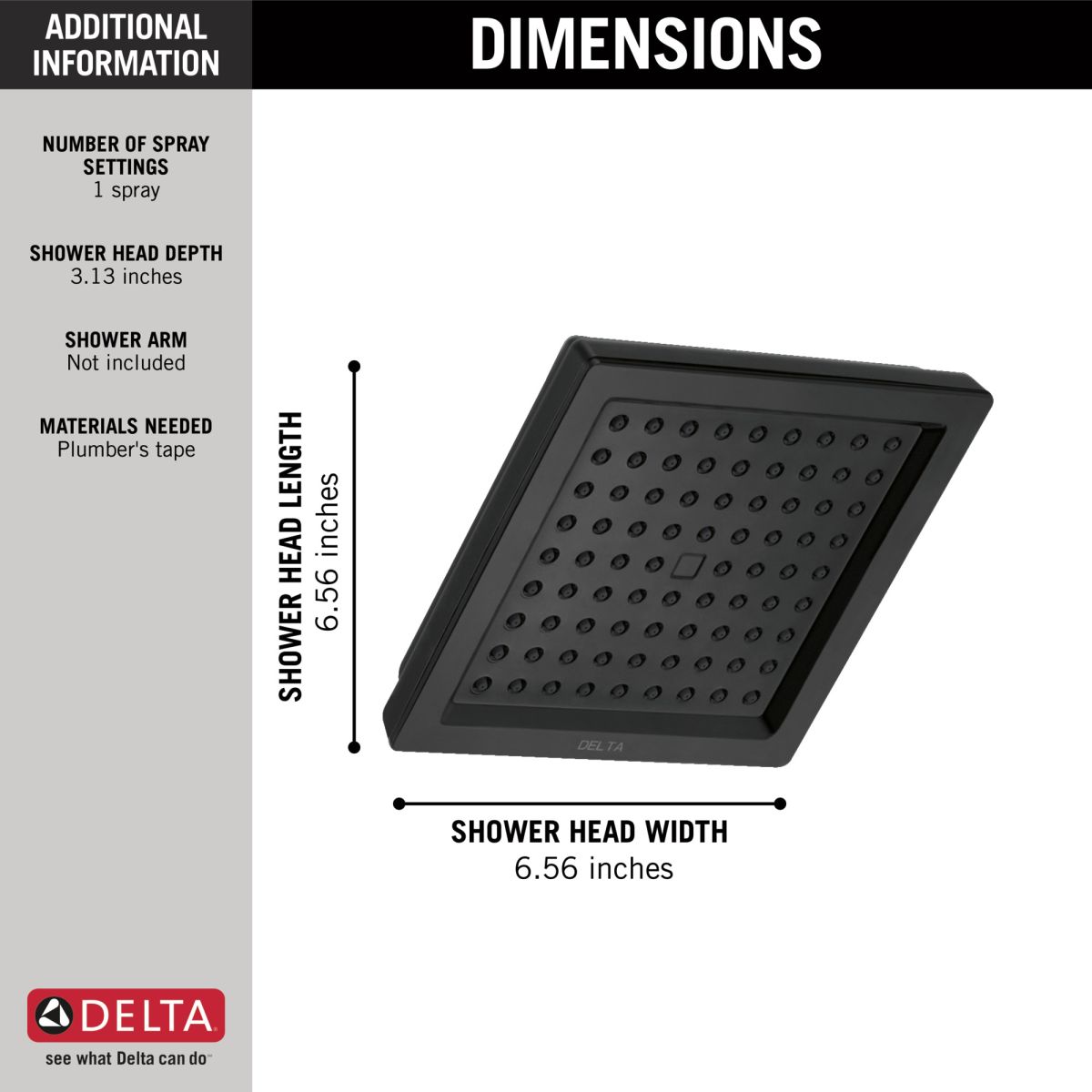 DELTA Universal Showering Components Single-Setting Raincan Shower Head — Matte Black