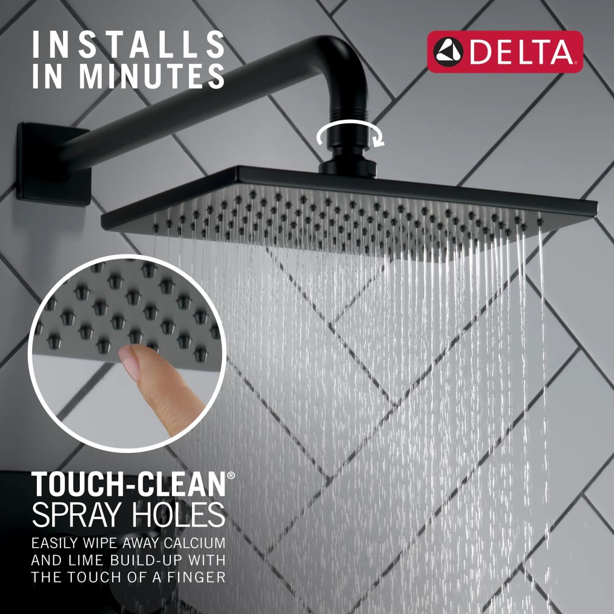 DELTA Universal Showering Components Single Setting Overhead Showerhead — Matte Black