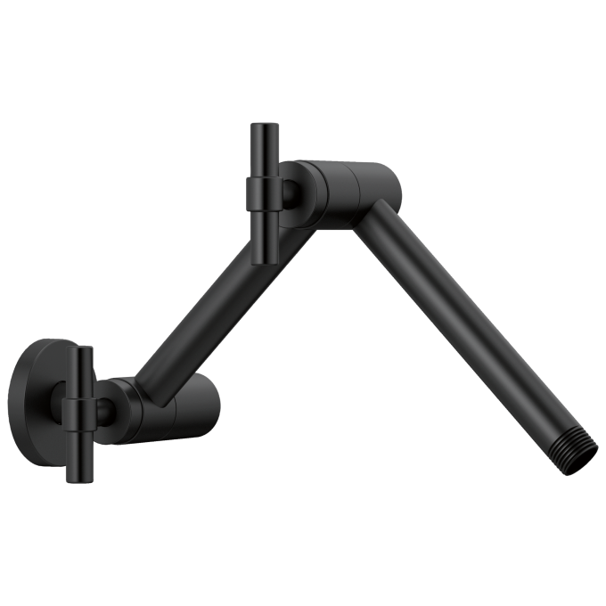 BRIZO Essential Shower Linear Round Jointed Wall Mount Shower Arm And Flange — Matte Black