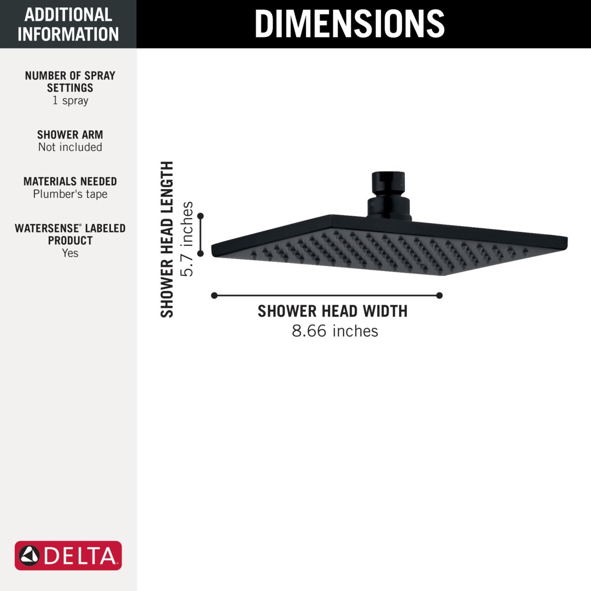 DELTA Vero Shower Head — Matte Black