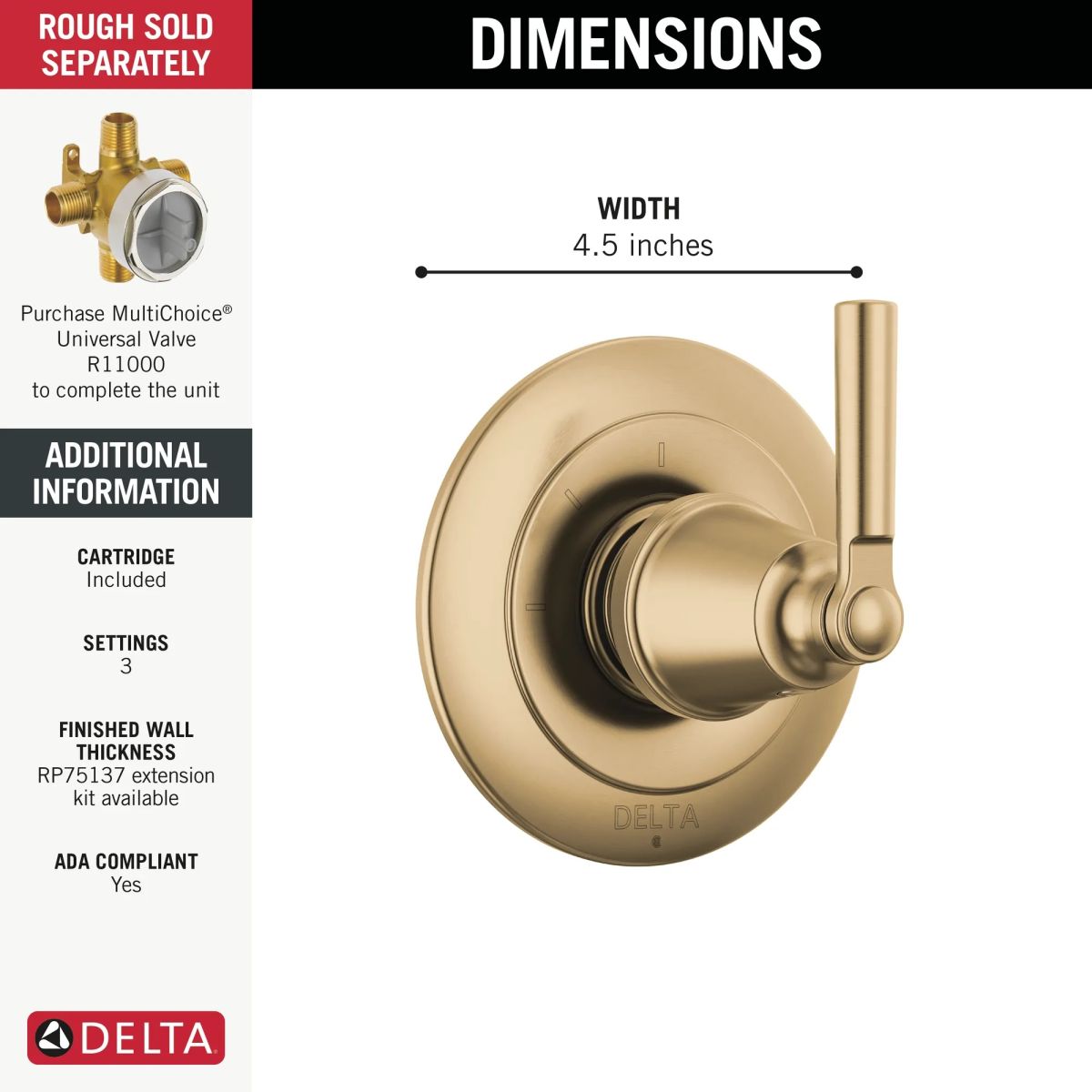DELTA Saylor 3-Setting 2-Port Diverter Trim — Champagne Bronze