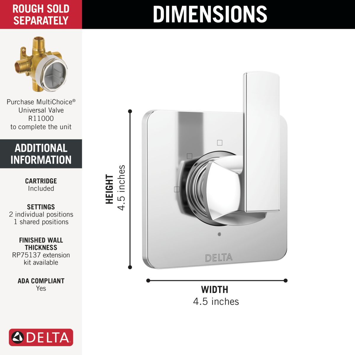 DELTA Velum 3-Setting 2-Port Diverter Trim — Chrome
