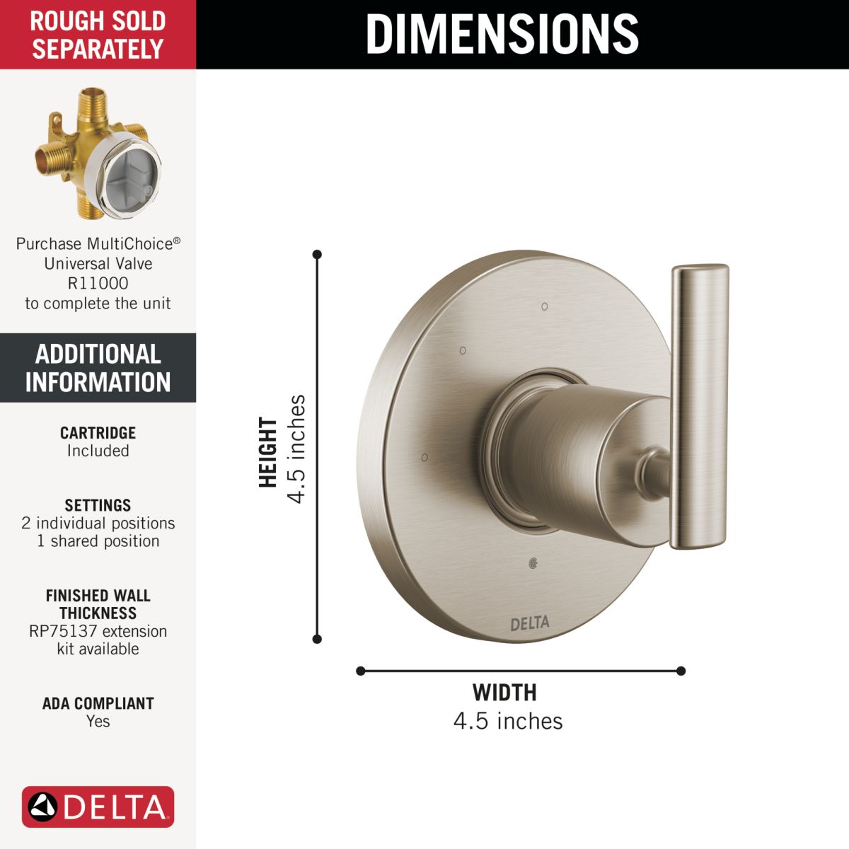DELTA Altado 3-Setting 2-Port Diverter Trim — Stainless