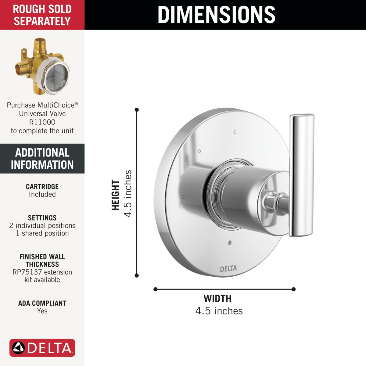 DELTA Altado 3-Setting 2-Port Diverter Trim — Chrome