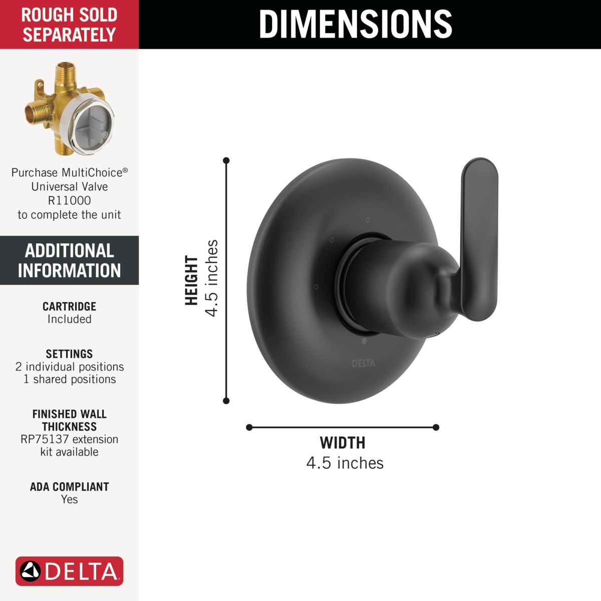 DELTA Bonacci 3-Setting Diverter Trim — Matte Black