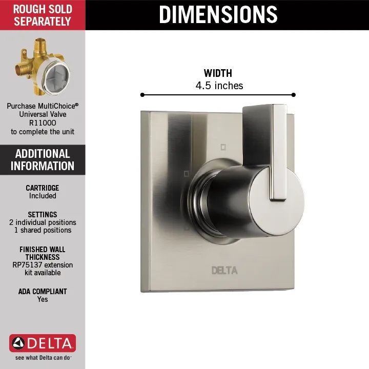 DELTA Vero 3-Setting 2-Port Diverter Trim — Stainless