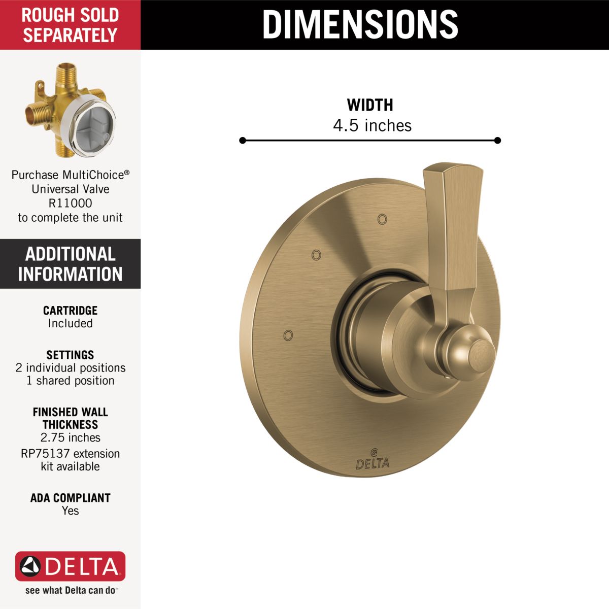 DELTA Dorval 3 Setting Diverter Trim — Champagne Bronze