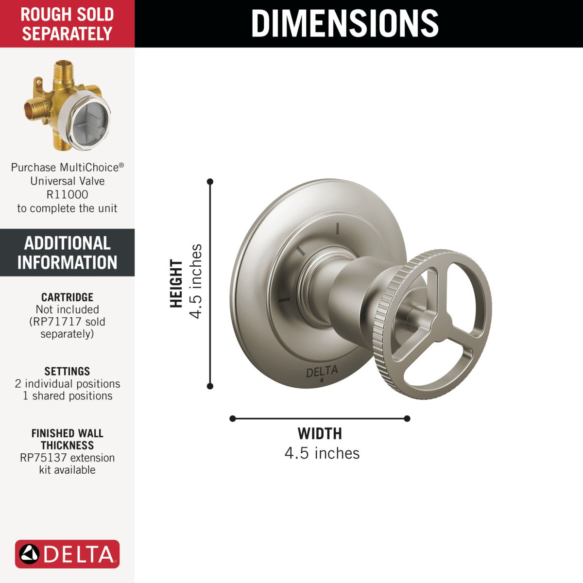 DELTA Trinsic Diverter Trim 3-Setting — Stainless