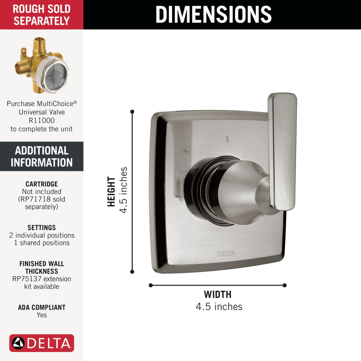 DELTA Ashlyn 3-Setting 2-Port Diverter Trim — Stainless