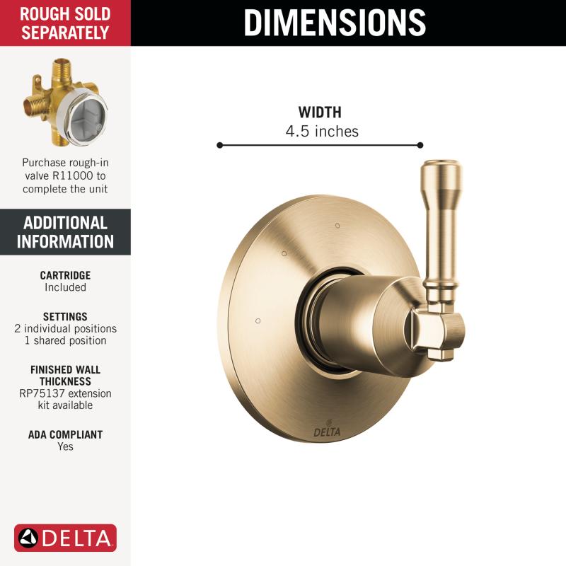 DELTA Broderick 3-Setting Diverter Trim — Lumicoat® Champagne Bronze