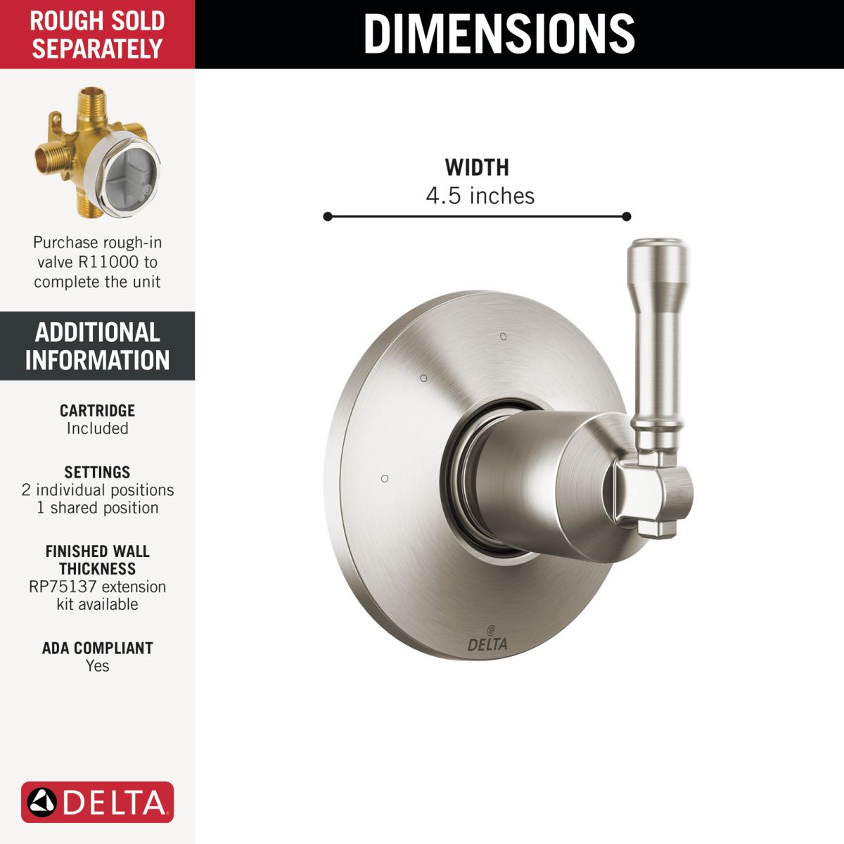 DELTA Broderick 3-Setting Diverter Trim — Lumicoat® Stainless