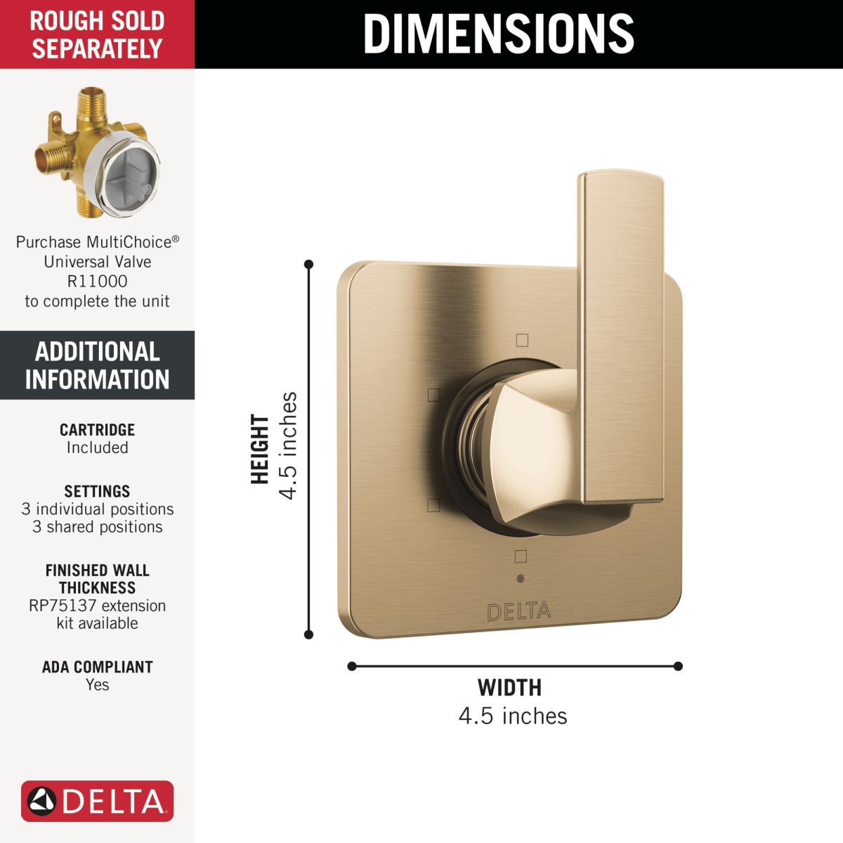 DELTA Velum 6-Setting 3-Port Diverter Trim — Champagne Bronze