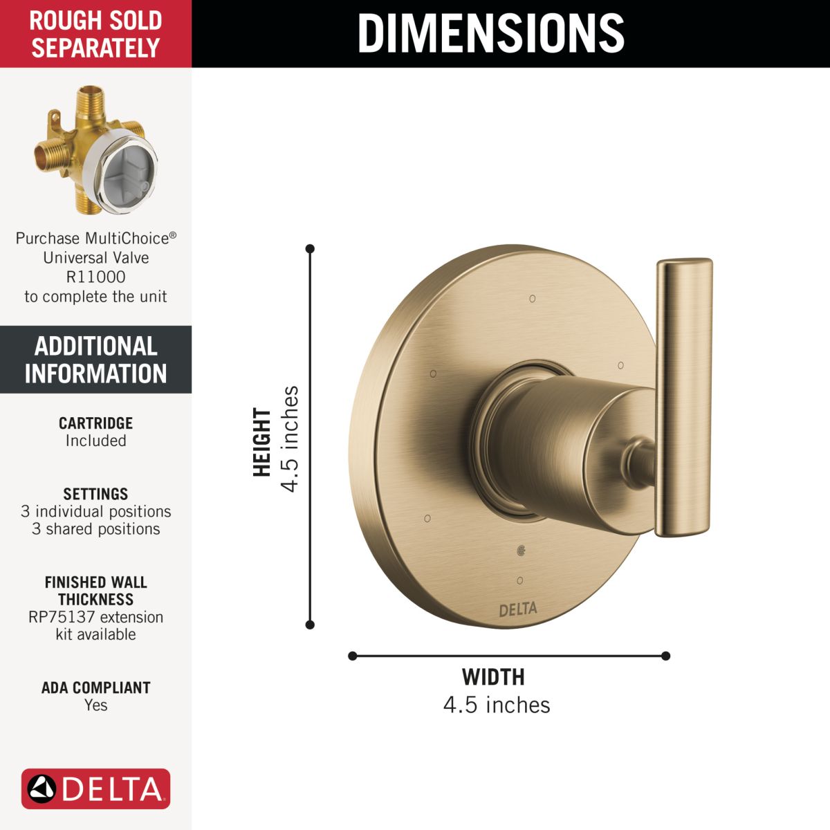 DELTA Altado 6-Setting 3-Port Diverter Trim — Champagne Bronze