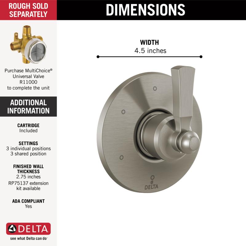 DELTA Dorval 6 Setting Diverter Trim — Stainless