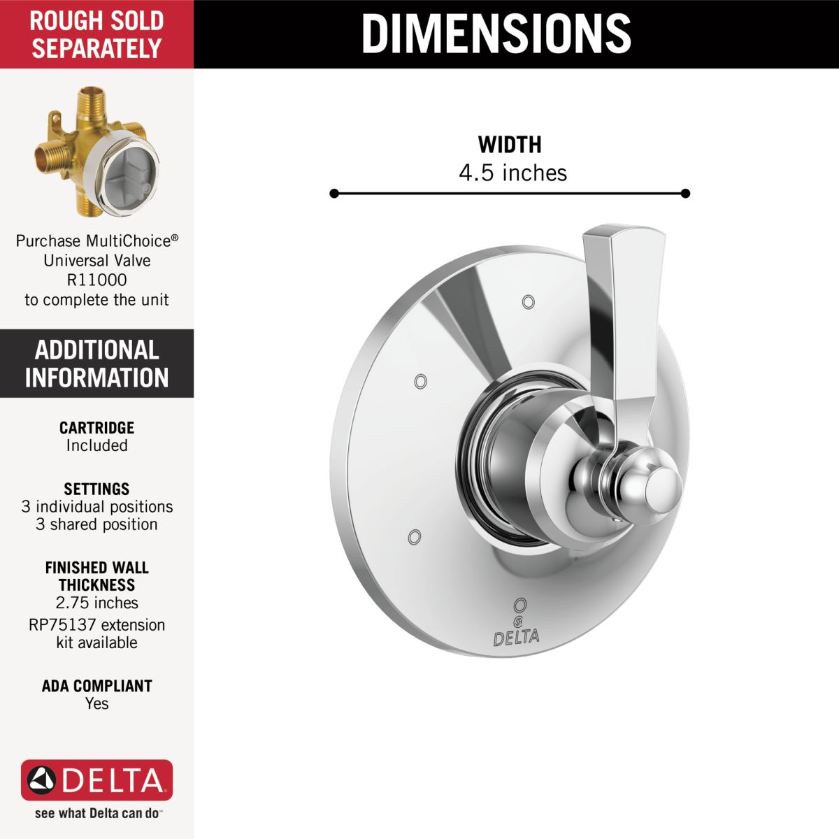 DELTA Dorval 6 Setting Diverter Trim — Chrome