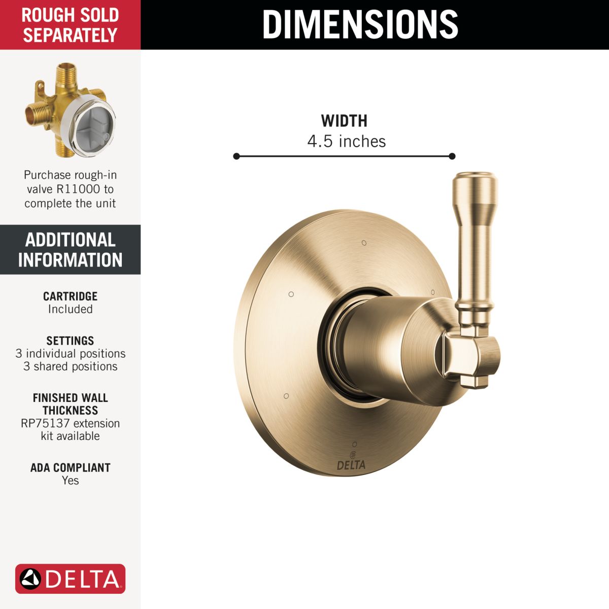 DELTA Broderick 6-Setting Diverter Trim — Lumicoat® Champagne Bronze