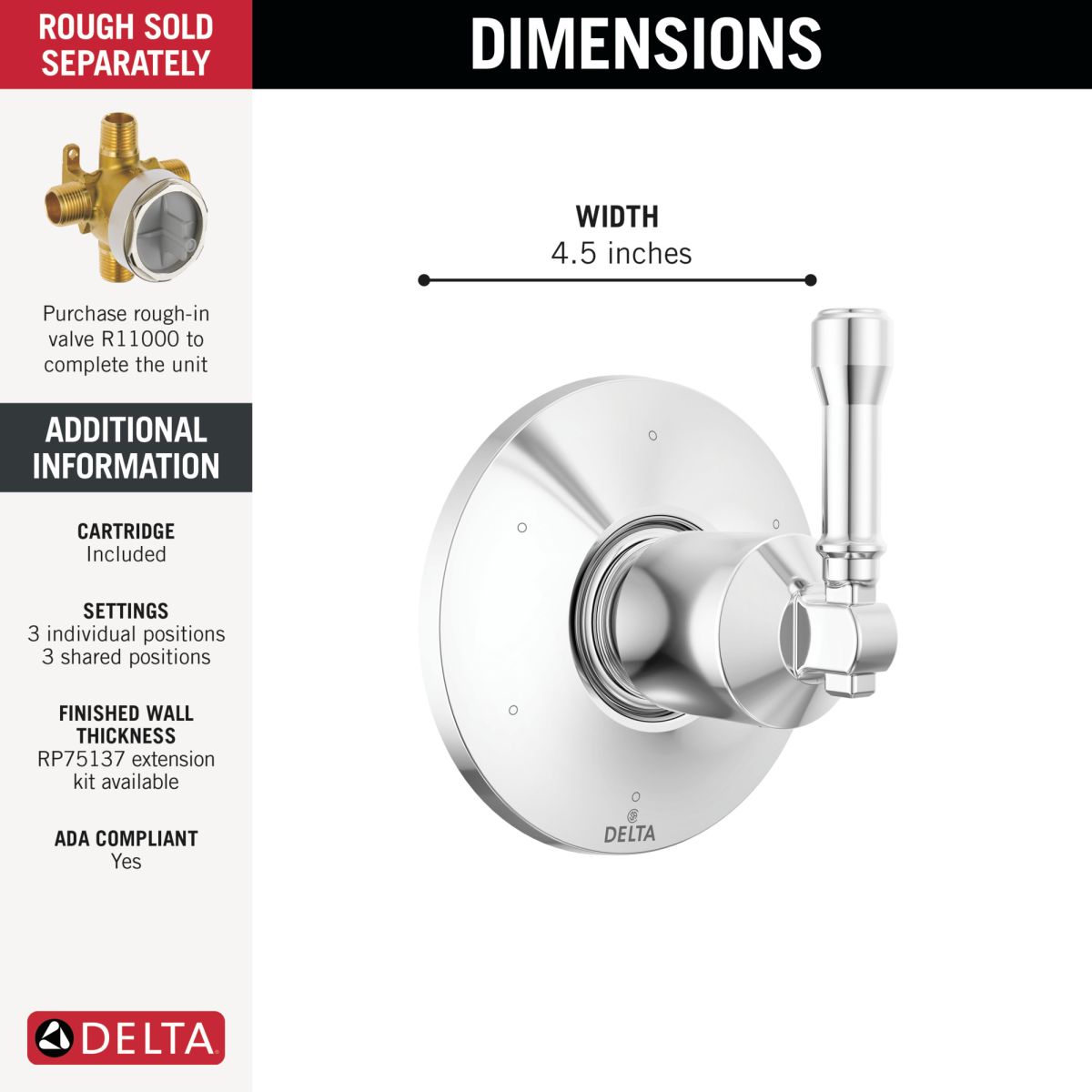 DELTA Broderick 6-Setting Diverter Trim — Lumicoat® Chrome