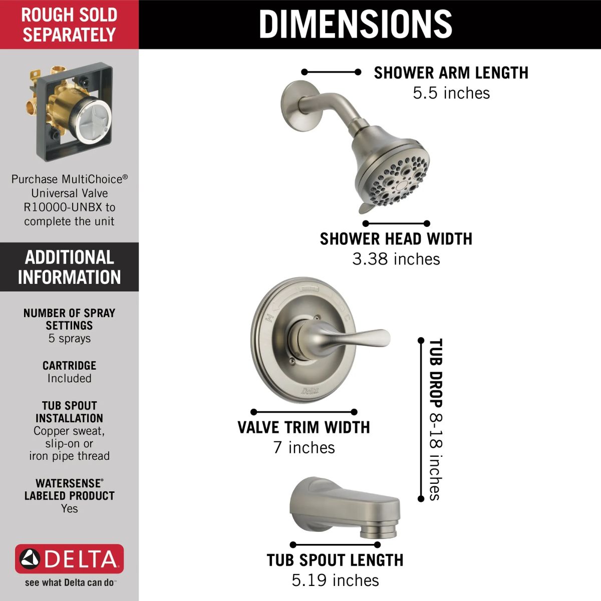 DELTA Classic Monitor 13 Series Tub & Shower Trim — Stainless