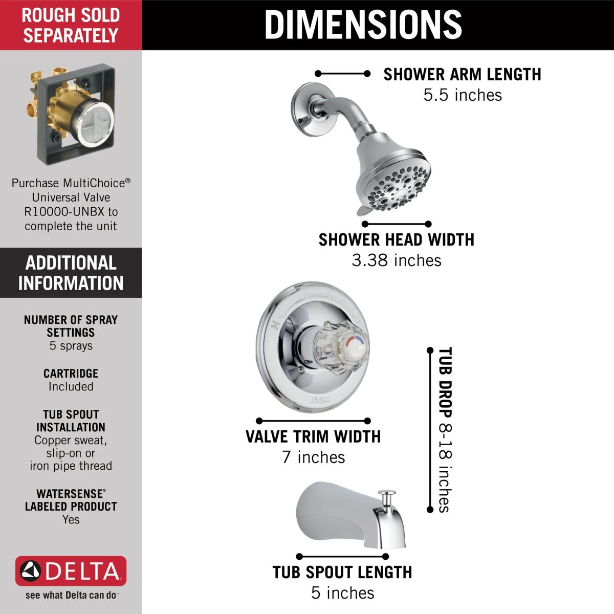 DELTA Classic Monitor 13 Series Tub and Shower Trim — Chrome