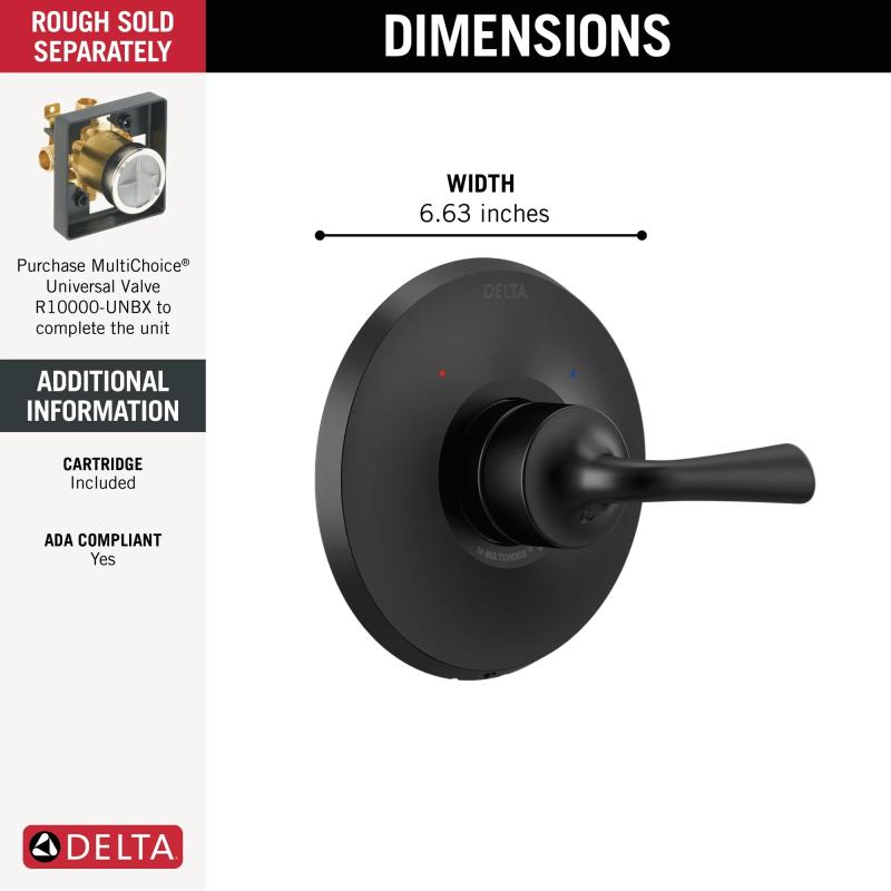 DELTA Kayra Monitor 14 Series Valve Only Trim — Matte Black