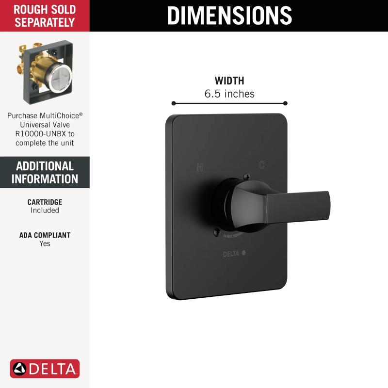 DELTA Velum Monitor 14 Series Valve Only Trim — Matte Black