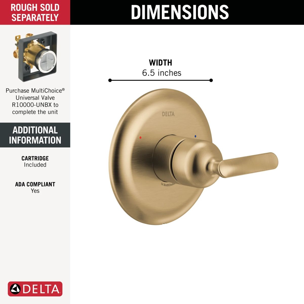 DELTA Bonacci 14 Series Valve Only Trim — Lumicoat® Champagne Bronze