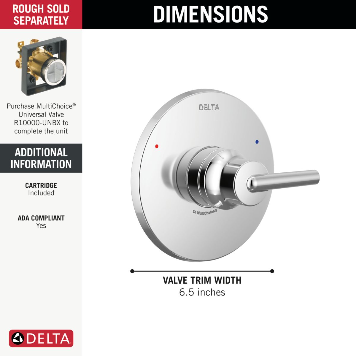 DELTA Trinsic Monitor 14 Series Valve Only Trim — Chrome