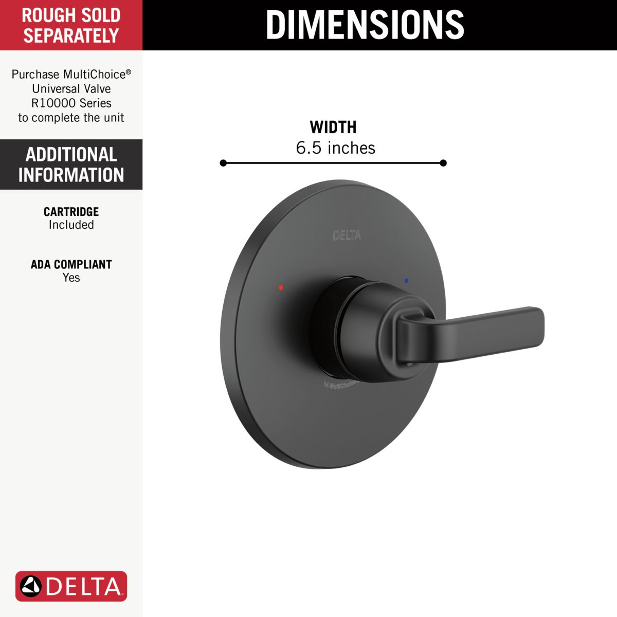 DELTA Lineax Monitor 14 Series Valve Only Trim — Matte Black