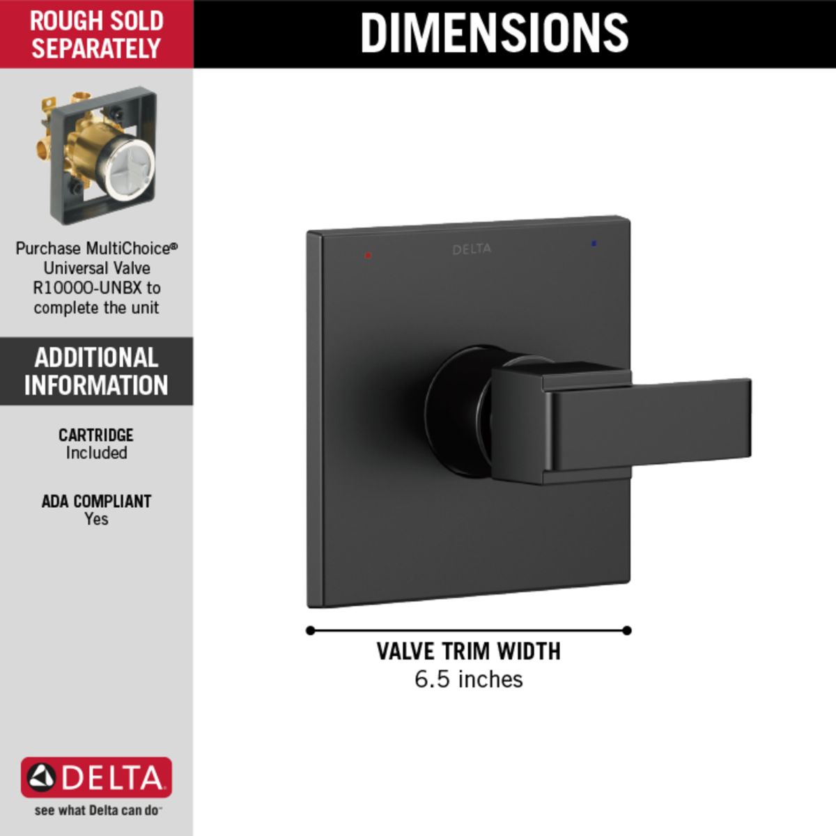 DELTA Ara Monitor 14 Series Valve Only Trim — Matte Black