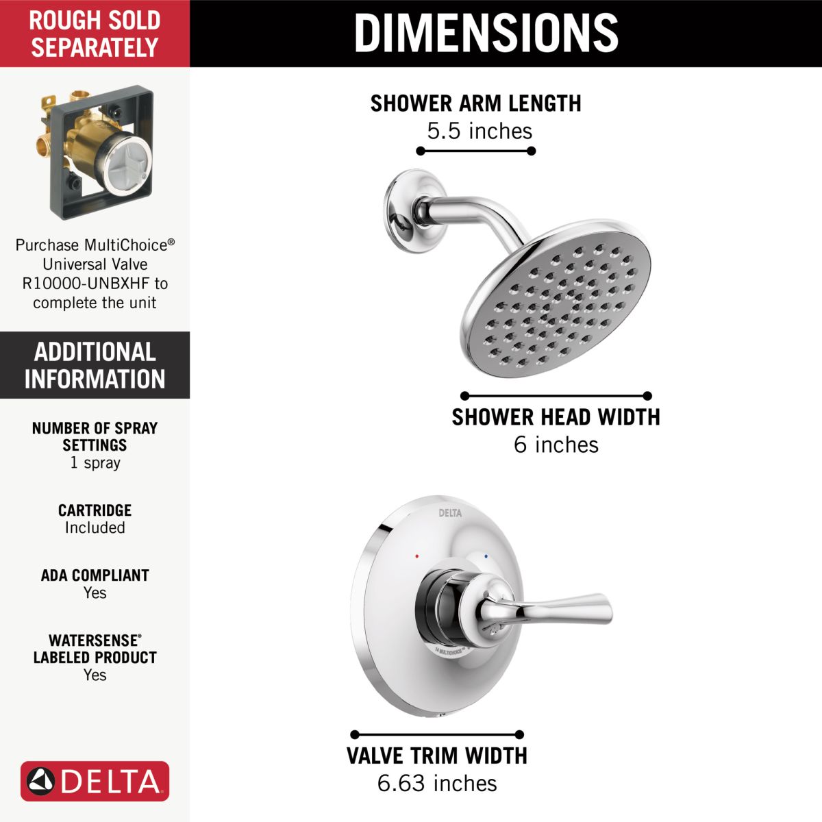 DELTA Kayra Monitor 14 Series Shower Trim — Chrome