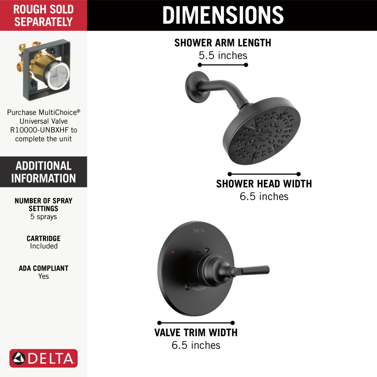 DELTA Saylor Monitor 14 Series Shower Trim — Matte Black